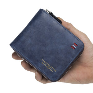 Men’s Wallet Short 2023 New Vintage Casual Trifold Zipper Bag Youth Student Buckle Waist Chain Zero Wallet for Dad’s Birthday Gi