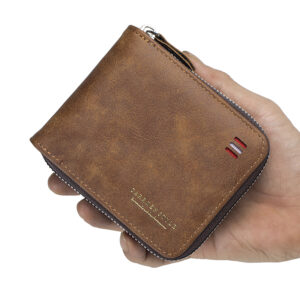 Men’s Wallet Short 2023 New Vintage Casual Trifold Zipper Bag Youth Student Buckle Waist Chain Zero Wallet for Dad’s Birthday Gi