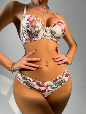 Best Selling Women’s Underwear Set Bra and Panty 2PCS Cute Print Flowers Shapewear Thin Section Lingerie Comfortable A2134
