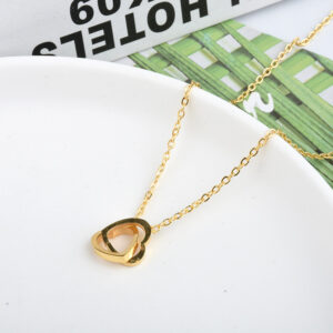 Classic Minimalist Double Heart Pendant Gold Plated Stainless Steel Not Fade Necklace Fashion Jewelry Party Gift For Women Girls