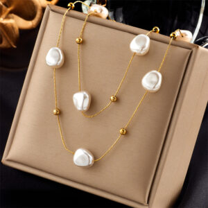 DIEYURO 316L Stainless Steel 2in1 Large Pearl Pendant Necklace For Women New Trend Girls Neck Jewelry Chain Party Wedding Gift
