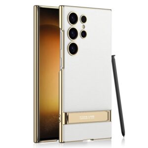 New Electroplated Plain Leather Victory Stand Creative Protective Case For Samsung Galaxy s24 ultra s23 Camera Protection