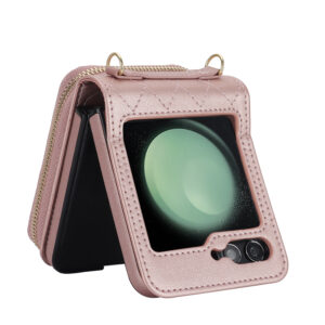 Crossbody Zipper Cards Slot Leather Case for Samsung Galaxy Z Flip 6 5 4 3 Flip6 Flip4Flip5 Long Lanyard Pocket Bag Wallet Cover