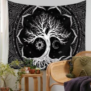 Mysterious Tree of Life Mushroom Forest Tapestry Wall Hanging Fairy Tale Bohemian Psychedelic Home Dormitory Dream Decor