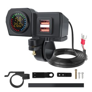 60W Motorcycle QC3.0 PD Charger Socket USB Type-C Fast Charging Motorcycle Charger Plug Voltmeter Thermometer Digital Display