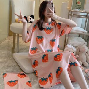 Women’s Summer Short-Sleeved Nightgown Large Size Leisure Wind Cute Sweet Pajamas Korean Version Of The Cartoon Homewear