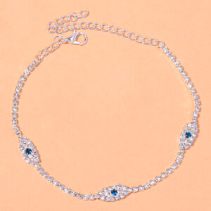 Summer Beach Rhinestone Blue Evil Eye Ankle Bracelet for Women Bohemian Tennis Sandals Beach Anklet Jewelry Accessories Gift