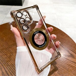 Luxury Magsafe Electroplate Case For Samsung Galaxy S24 Ultra S23 FE S22 Plus S21 Shockproof Transparent Bumper Hard Back Cover