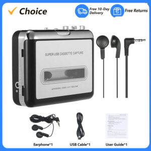 USB Cassette Capture Cassette Tape-to-MP3 Converter into Computer HiFi Sound Quality Mega Bass Audio Music Player with Earphone