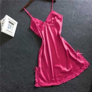 Women Nightdress V Neck Spaghetti Strap Backless Sleeping Sleeveless Lace Patchwork Women Night Robe Women