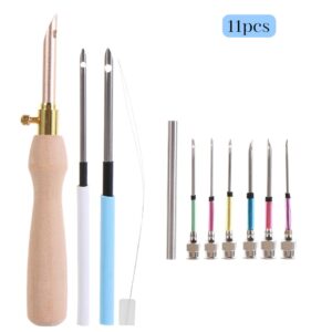 LMDZ 11Pcs Punch Needle Embroidery Kits Wooden Yarn Embroidery Pen Crochet Knitting DIY Craft Stitching Sewing Tools