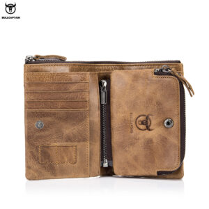 BULLCAPTAIN Authentic Leather Men’s Wallet Short Purse Small Retro Wallet Brand High RFID New Short Wallet