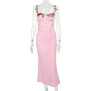 Autumn Winter Sexy Sleeveless Backless Floral Maxi Long Dresses Outfits for Women Lace Up Bandage Bodycon Party Club Dress Gift