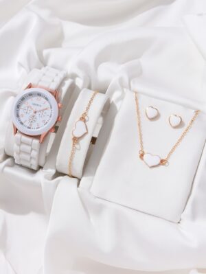 Luxury Watch Women Necklace Earrings Bracelet Set Watches Butterfly Silicone Strap Ladies Quartz WristWatch No Box