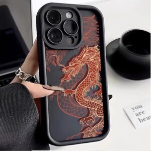 Luxury Trendy Ancient East Dragon Soft Phone Case For iPhone 11 12 13 14 15 Pro Max XR XS X 7 8 Plus SE 2020 Silicone Cover Y2k