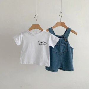 2024 Summer Baby Clothing Set Toddler Girls Clothes Suit Infant Tee and Denim Overall Boys Outfit