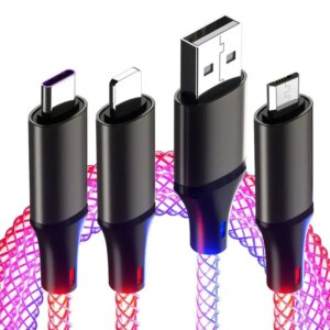 3 In 1 66W 6A RGB Glowing Type C Cable For iPhone 14 13 Pro Max LED Light USB Fast Charging Cord For Samsung Xiaomi Charger Wire