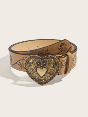 Retro love buckle PU belt fashion leisure suitable for daily commuting