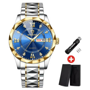 BINBOND Top Brand Luxury Man Wristwatch Waterproof Luminous Date Week Men Watches Stainless Steel Quartz Men’s Watch Male reloj