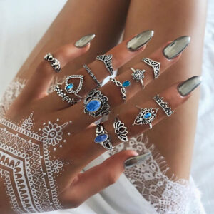 Bohemian Midi Knuckle Finger Rings Set For Women Vintage Crystal Elephant Crown Geometric Gold Color Ring Girl Wedding Jewelry
