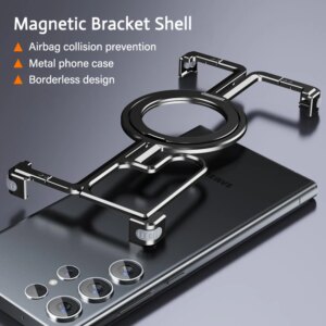 Luxury Magsafe Magnetic Frameless Stand Metal Phone Case For Samsung Galaxy S24 Ultra Plus Aluminum Alloy Shockproof Metal Cover