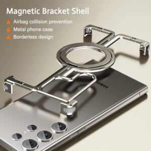 Luxury Magsafe Magnetic Frameless Stand Metal Phone Case For Samsung Galaxy S24 Ultra Plus Aluminum Alloy Shockproof Metal Cover