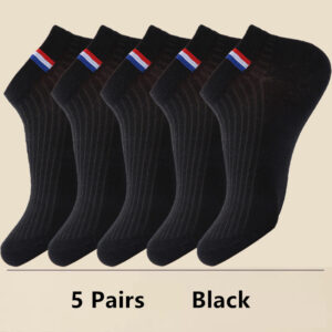 5 Pairs Thin Boat Socks Summer Blending Plain Color Mens Casual Breathable Sweat Absorbing Calibration