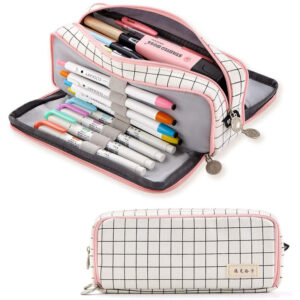 Kawaii Pencil Case Large Space Storage 3 Compartment Pouch Double Side Opened Student Stationery Desk Organizer School Supplies