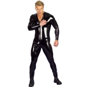 Oversized S-4XL Sexy Lingerie Men Catsuit Faux Leather Front Zipper Crotch Bodysuit Gay Fetish Costumes Erotic Lingerie Jumpsuit