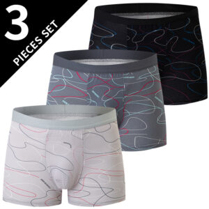 3 Pieces Men Boxers Sports Underwear Underpants Shorts 2XL 3XL 4XL Simple Line Breathable Fashion Sports Fitness