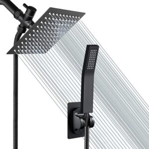 Black stainless steel handheld shower head rainfall top shower head decorative combination, 8-inch top spray booster nozzle