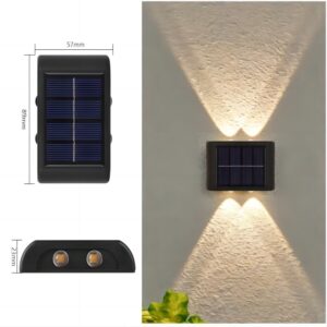 4LED Beads Up and Down Light Solar Powered Waterproof Wall Light for Courtyard Garden Carport