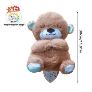 Baby Breathing Bear Baby Soothing Otter Plush Doll Toy Baby Kids Soothing Music Sleeping Companion Sound and Light Doll Toy Gift
