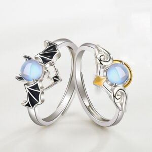 Goth Fashion Demon Angel Ring Paired Rings For Couples Men Moonstone Adjust Ring Wedding Engagement Finger Jewelry