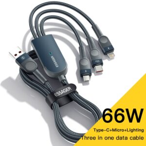 Essager 6A 66W 3 in 1 USB C Cable For iPhone 14 13 Charger Micro USB Type C Fast Charge For Samsung Xiaomi Huawei POCO Data Cord