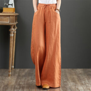 Women Cotton Linen Palazzo Pants Summer High Waisted Wide Leg Long Lounge Trousers With Pockets Pantalones Holgados Mujer