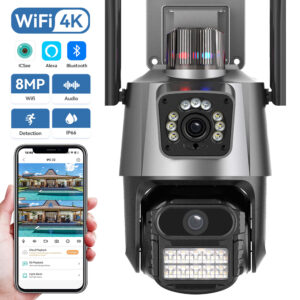 4K 8MP WIFI IP Camera Dual Lens Dual Screen Light Alarm Outdoor Motion Detection 4MP PTZ Security Video Surveillance Camera