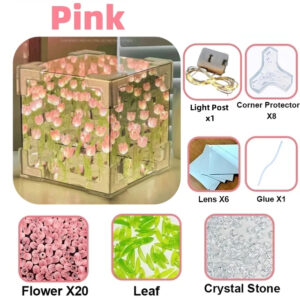 Tulip Nightlight Handmade DIY Material Cube Tulip Mirror Bedroom Decor Atmosphere Lamp Valentine’s Day Birthday Gift