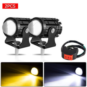 Motorcycle LED Headlight Dual Color Led Spotlights Projector Lens Moped Work Light Auxiliary Fog Lamp Accessories For Trucks
