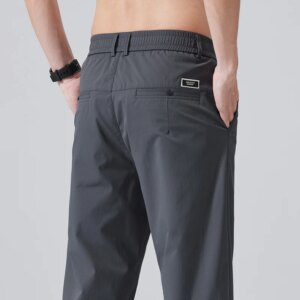 Summer Thin Ice Silk Slim Casual Pants Male Stretch Straight Fashionable Casual Cropped Pants Men’s Classic Jogging Sweatpants