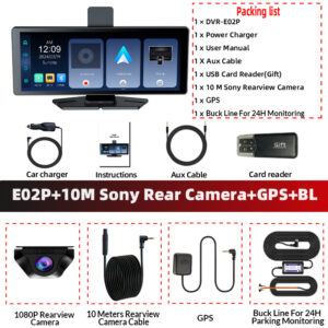 Dashcam 4K Carplay & Android 10.26 inch GPS WIFI & App Control Touch Screen Night Vision AUX Bluetooth FM Car DVR 24H Black box