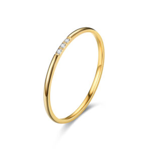 Stainless Steel Plated Paved Tiny Zircon Stackable Ring Golden Color Thin Ring Jewelry