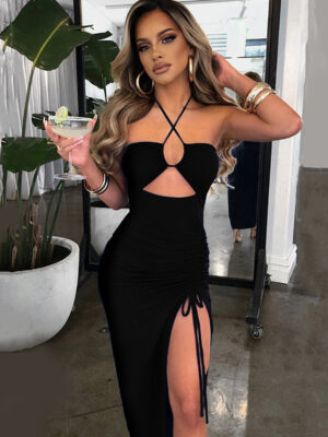 Sleeveless Sexy Female Midi Backless Dresses Slim Night Club Party Women’s Dress Bodycon Vestidos Elegantes Para Mujer