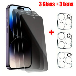 6 in 1 Anti Spy Tempered Glass Screen Protector For iPhone 11 12 13 14 15 Pro Max Privacy Glass Camera Lens Protector 14 15 Plus