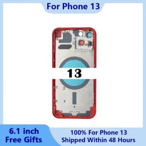 Rear Housing For iPhone 13 With Free Gifts,Battery Back Cover+Middle Chassis Frame+SIM Tray+Side Key Parts+Tools+Adhesive