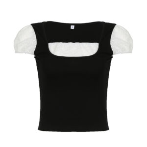IAMHOTTY Y2K Contrast Patchwork Fake Two-piece Cropped Top Women’s Summer Chic Elegant Short Sleeve T-shirts French Cute Tees