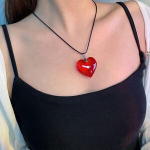 Small Heart Punk Heart Necklace Vintage Gothic Red Heart Pendant Rope Chain Lover Choker Heart Necklaces Choker Friends Gift