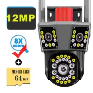12MP 6K HD WiFi IP Camera Outdoor 8X Zoom Three Lens Three Screen PTZ Video Cam Home Security Protection Surveillance CCTV