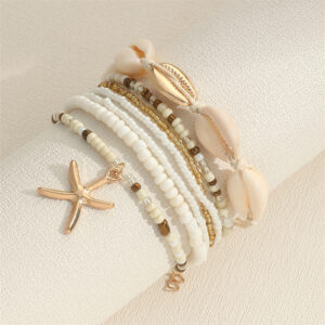 7 Pcs Stackable Starfish Pendant Bracelet Set with Mini Seed Beads – Handcrafted Beach Jewelry for Women
