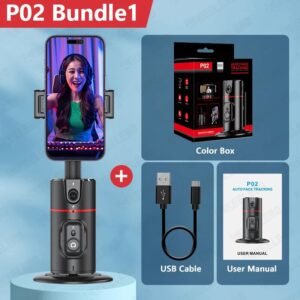 P02 Auto Face Tracking Stand 360┬░ Rotation Phone Holder Desktop Following Gimbal Stabilizer for Smartphone Live Vlogging Video